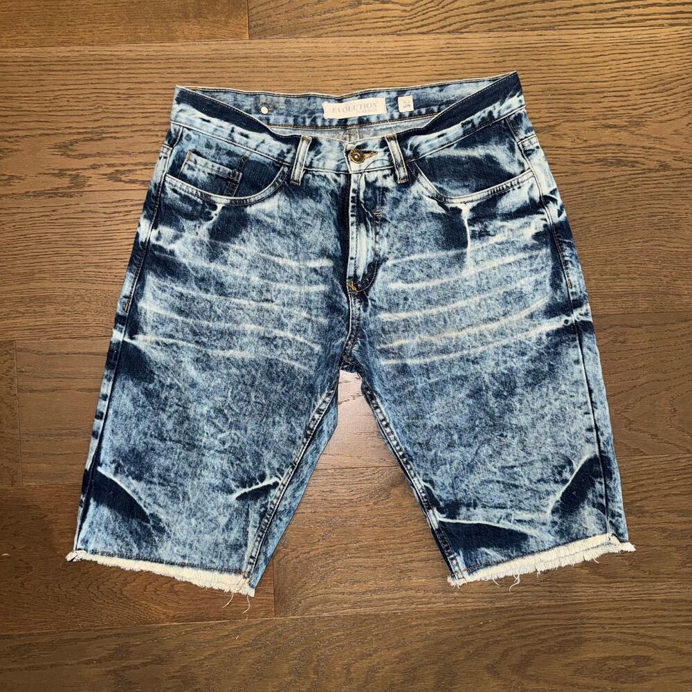 Evolution in Design Men’s Shorts Denim Stone Wash Tiger Stripes Long Size 34